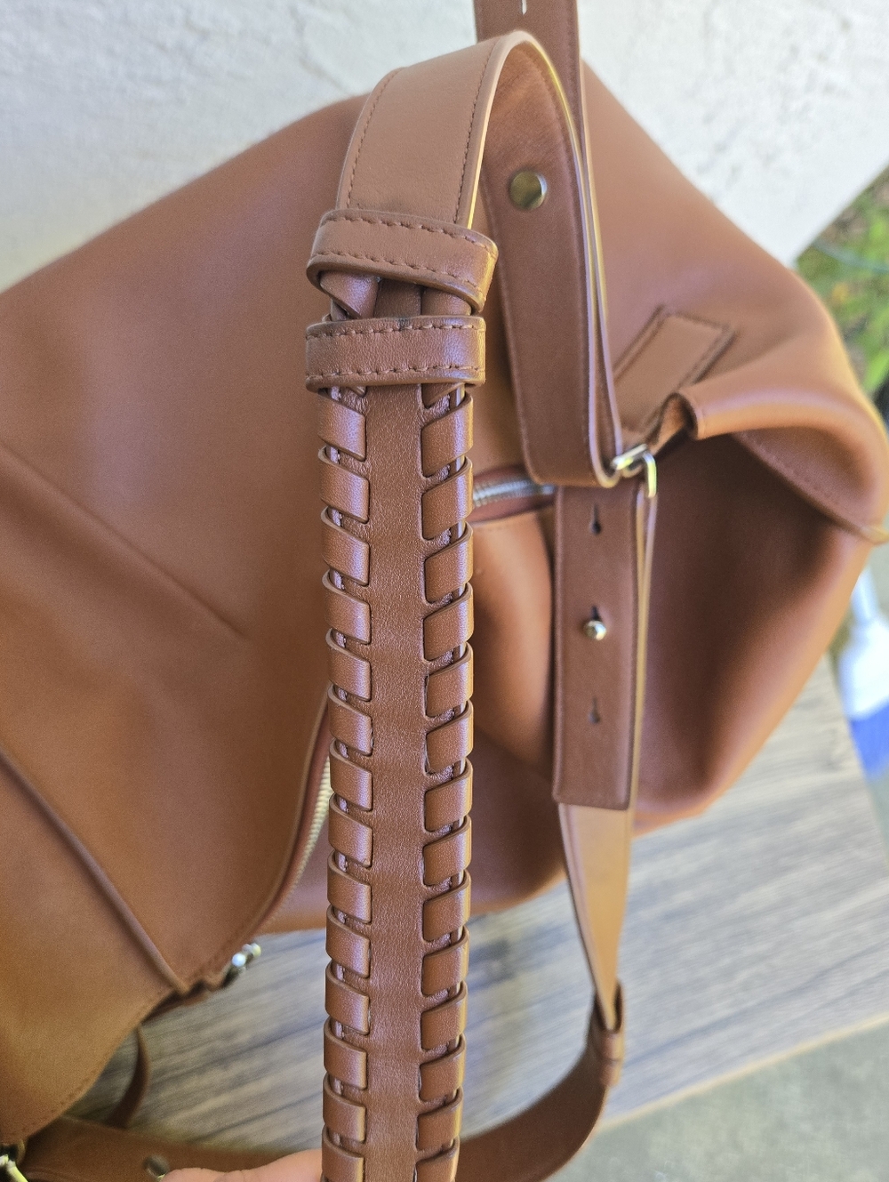 All Saints Brown Kita East West Leather Tote Bag with Braided Strap - Picture 14 of 16
